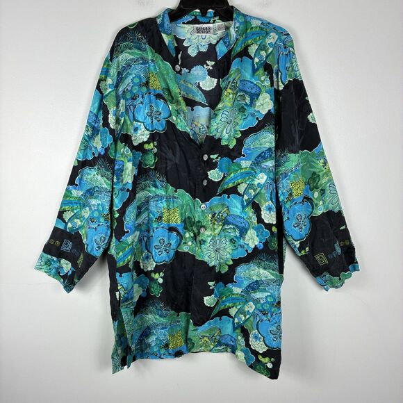 Chicos Vintage 100% Silk Button Down Jacket Artsy Colorful 3 / XL Lagenlook - Picture 1 of 9